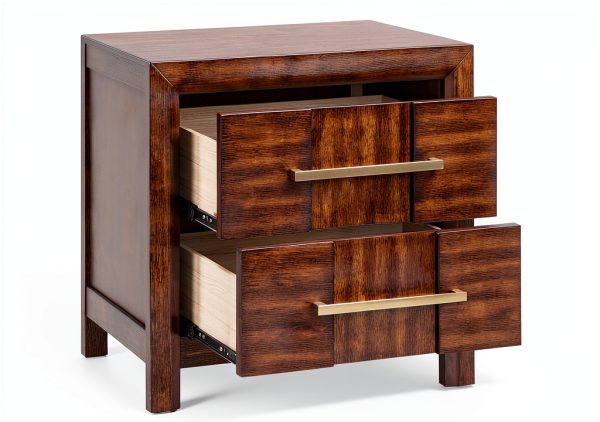 Modern Walnut Nightstand with Drawers Bedside Storage-2