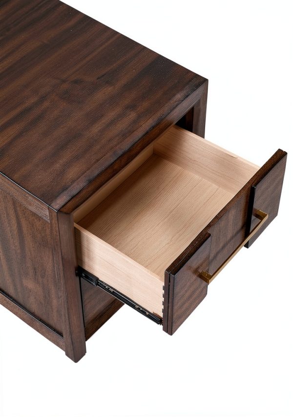 Modern Walnut Nightstand with Drawers Bedside Storage-4