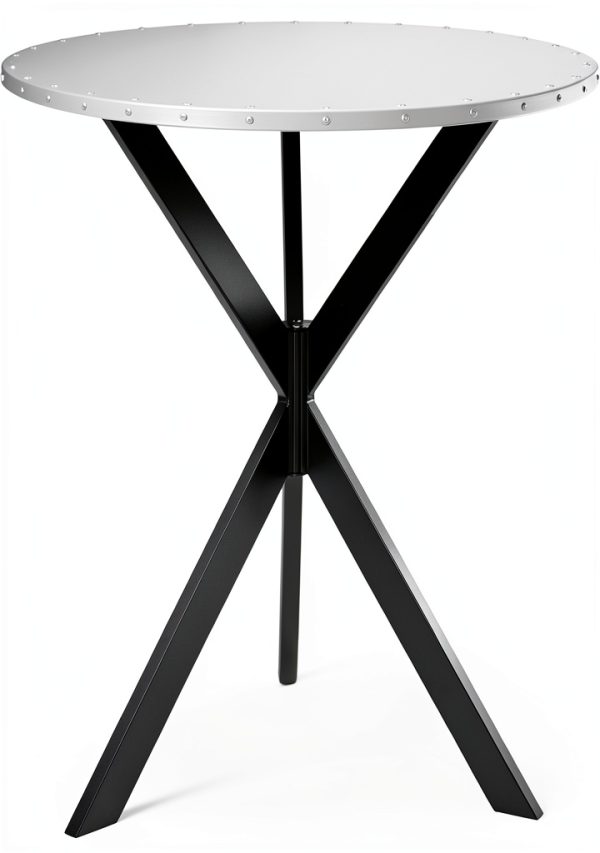 Silver Round Bar Table Metal Rustic Design Home Kitchen-3