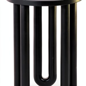 Kenzo Modern Round End Table Black Mango Wood Nightstand-0