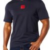 HUGO Mens T-Shirt Ribbed Crew Neck Logo Regular Fit-0