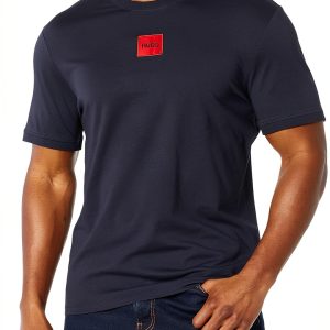 HUGO Mens T-Shirt Ribbed Crew Neck Logo Regular Fit-0