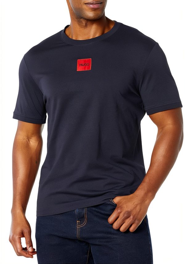 HUGO Mens T-Shirt Ribbed Crew Neck Logo Regular Fit-0