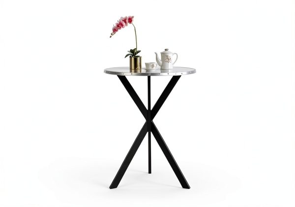 Silver Round Bar Table Metal Rustic Design Home Kitchen-1