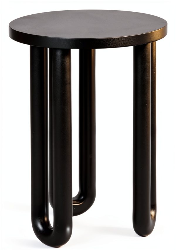 Kenzo Modern Round End Table Black Mango Wood Nightstand-7