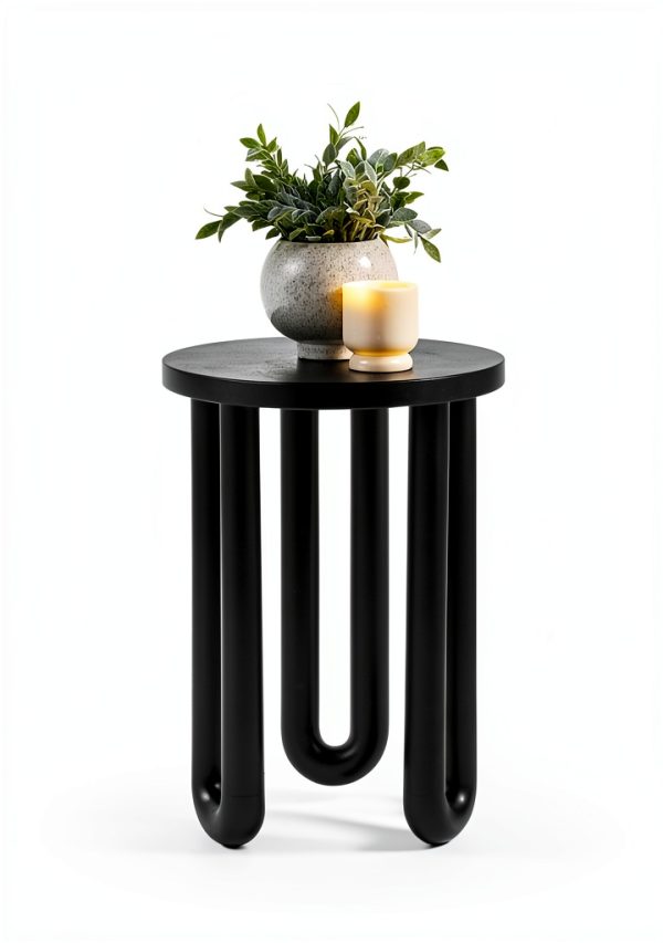 Kenzo Modern Round End Table Black Mango Wood Nightstand-3