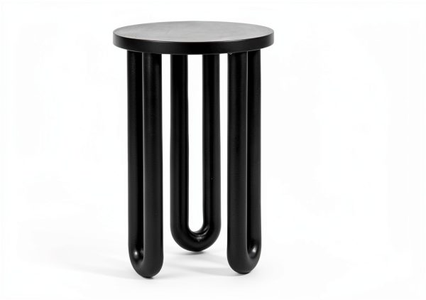 Kenzo Modern Round End Table Black Mango Wood Nightstand-2